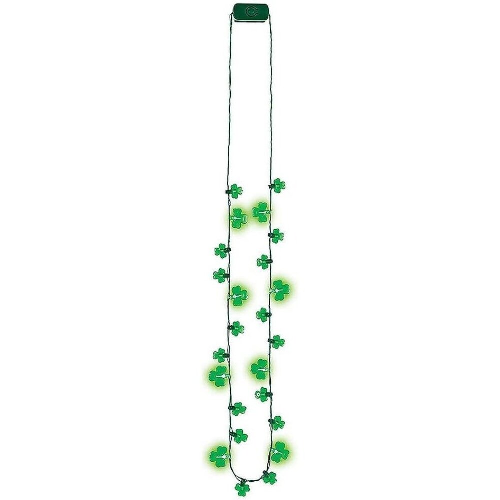 St. Patrick's Day Necklace with 6 Lighting Shamrocks and 18 Small Metallic
